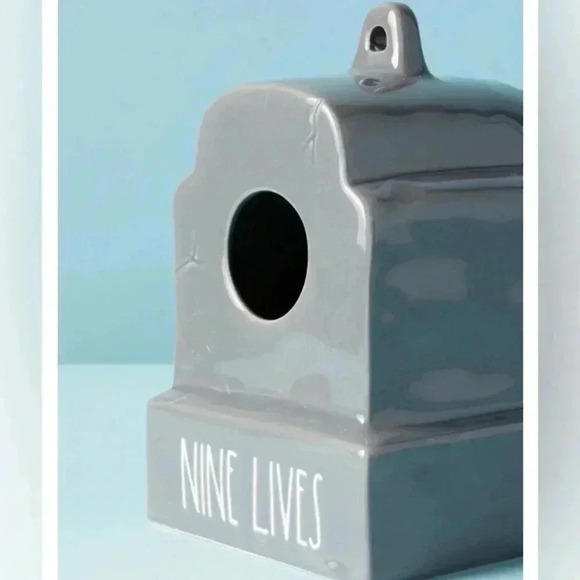 NEW Rae Dunn - NINE LIVES - Tombstone Ceramic Birdhouse / Home Decor - So Fun! - Picture 3 of 9